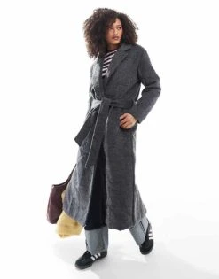 Brave Soul Wool Look Belted Overcoat In Charcoal Grey For Women -Deals Modezzle Store 206270596 1 charcoal 1