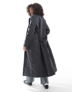 Brave Soul Wool Look Belted Overcoat In Charcoal Grey For Women -Deals Modezzle Store 206270596 4