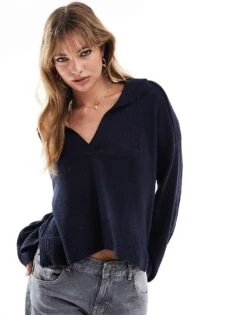 Brave Soul Collar Jumper In Navy For Women -Deals Modezzle Store 206464947 1 navy 1