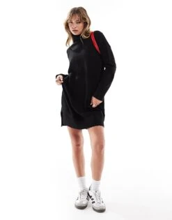 Brave Soul Knitted Roll Neck Mini Jumper Dress In Black For Women