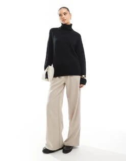 Brave Soul Knitted Roll Neck Jumper In Black For Women