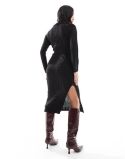 Brave Soul Petite Knitted Midi Dress With Slit In Black For Women -Deals Modezzle Store 206464992 4