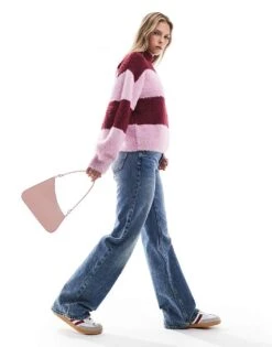 Brave Soul High Neck Jumper In Burgundy And Lilac Stripe For Women -Deals Modezzle Store 206465001 3