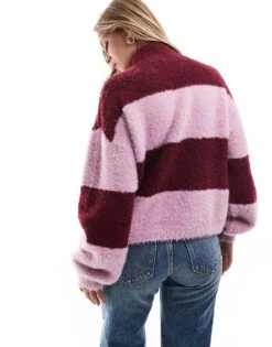 Brave Soul High Neck Jumper In Burgundy And Lilac Stripe For Women -Deals Modezzle Store 206465001 4