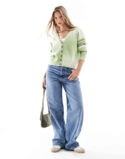 Brave Soul Space Dye Cardigan In White & Green For Women -Deals Modezzle Store 206465009 3