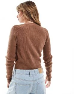 Brave Soul Ribbed Cardigan With Gold Buttons In Brown For Women -Deals Modezzle Store 206465016 3