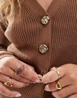 Brave Soul Ribbed Cardigan With Gold Buttons In Brown For Women -Deals Modezzle Store 206465016 4