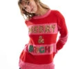 Brave Soul Oversized Christmas Jumper With Sequins In Pink And Red Stripe For Women -Deals Modezzle Store 206465026 1 red