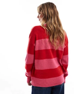 Brave Soul Oversized Christmas Jumper With Sequins In Pink And Red Stripe For Women -Deals Modezzle Store 206465026 4