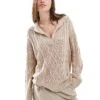 Brave Soul Polo Collar Cable Knit Jumper In Beige For Women -Deals Modezzle Store 206465044 1 beige