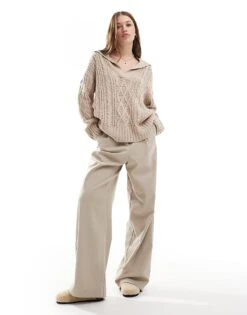 Brave Soul Polo Collar Cable Knit Jumper In Beige For Women -Deals Modezzle Store 206465044 3