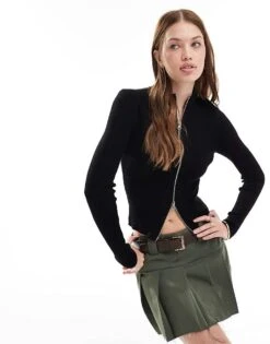 Brave Soul Ribbed Knitted Zip Front Jumper In Black For Women -Deals Modezzle Store 206465045 1 black 1