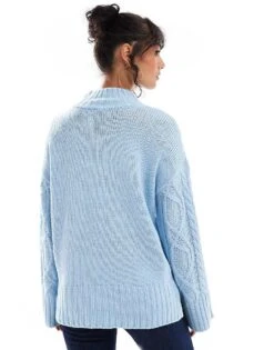 Brave Soul Roll Neck Cable Knit Jumper In Pale Blue For Women Light Blue -Deals Modezzle Store 206465046 4