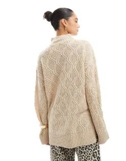 Brave Soul Roll Neck Diamond Knit Jumper In Stone For Women -Deals Modezzle Store 206465067 4