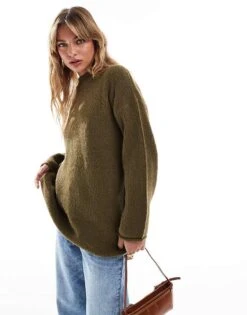Brave Soul Knitted Turtle Neck Jumper In Khaki For Women