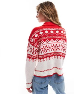 Brave Soul Half Zip Fairisle Jumper In Red For Women -Deals Modezzle Store 206465102 4