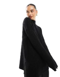 Brave Soul Roll Neck Diamond Knit Jumper In Black For Women -Deals Modezzle Store 206465123 1 black 1