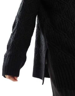 Brave Soul Roll Neck Diamond Knit Jumper In Black For Women -Deals Modezzle Store 206465123 3