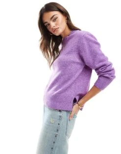 Brave Soul Super Soft Crew Neck Jumper In Purple For Women