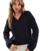 Brave Soul Ribbed V-neck Jumper In Navy For Women -Deals Modezzle Store 206465156 1 navy