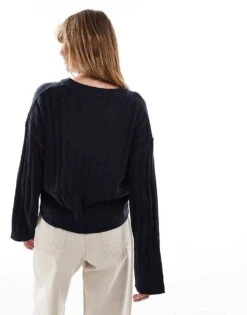 Brave Soul Ribbed V-neck Jumper In Navy For Women -Deals Modezzle Store 206465156 3