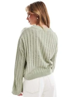 Brave Soul Ribbed V-neck Jumper In Sage Green For Women Light Green -Deals Modezzle Store 206465157 3