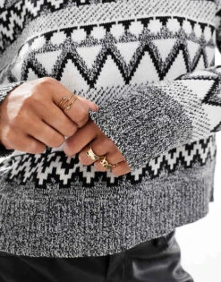 Brave Soul High Neck Fairisle Jumper In Black, Grey And White For Women -Deals Modezzle Store 206465159 3