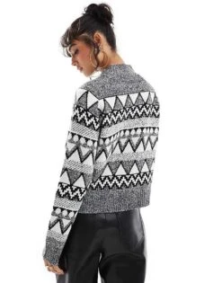 Brave Soul High Neck Fairisle Jumper In Black, Grey And White For Women -Deals Modezzle Store 206465159 4