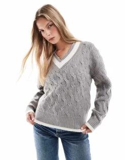 Brave Soul V Neck Cricket Jumper In Grey For Women -Deals Modezzle Store 206465186 1 grey 1