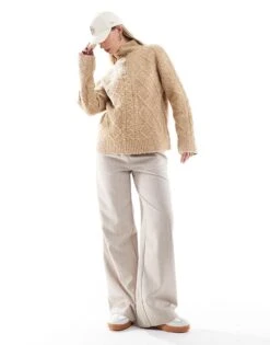 Brave Soul Texture Knit Half Zip Jumper In Camel For Women -Deals Modezzle Store 206465201 3