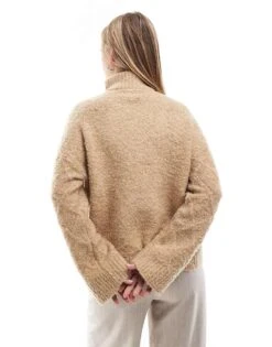 Brave Soul Texture Knit Half Zip Jumper In Camel For Women -Deals Modezzle Store 206465201 4