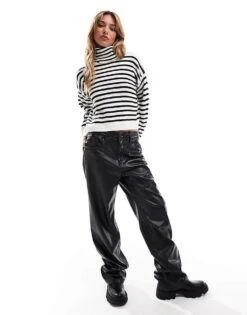 Brave Soul Stripe Roll Neck Jumper In Cream And Black For Women -Deals Modezzle Store 206465210 4