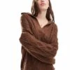 Brave Soul Polo Collar Cable Knit Jumper In Light Brown For Women -Deals Modezzle Store 206465242 1 brown