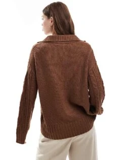 Brave Soul Polo Collar Cable Knit Jumper In Light Brown For Women -Deals Modezzle Store 206465242 4