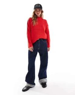Brave Soul Knitted High Neck Jumper In Red For Women -Deals Modezzle Store 206465253 3