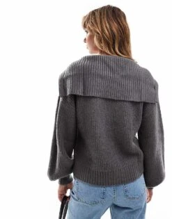 Brave Soul Ribbed Half Zip Jumper In Dark Grey For Women Charcoal -Deals Modezzle Store 206465282 3