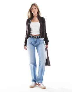 Brave Soul Zip Front Ribbed Jumper In Dark Brown For Women -Deals Modezzle Store 206465288 4