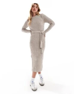 Brave Soul Knitted Midi Dress With Slit In Beige For Women -Deals Modezzle Store 206465323 1 beige 1