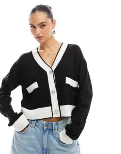 Brave Soul Contrast Trim Cardigan With Diamante Buttons In Black For Women -Deals Modezzle Store 206465338 1 black 1