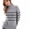 Brave Soul Stripe Turtle Neck Jumper In Grey For Women -Deals Modezzle Store 206465378 1 grey