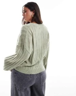 Brave Soul Plus Ribbed V-neck Jumper In Sage Green For Women Light Green -Deals Modezzle Store 206465400 3