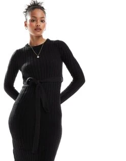 Brave Soul Tall Knitted Midi Dress With Slit In Black For Women -Deals Modezzle Store 206465427 3