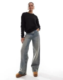 Brave Soul Tall Crew Neck Jumper In Black For Women