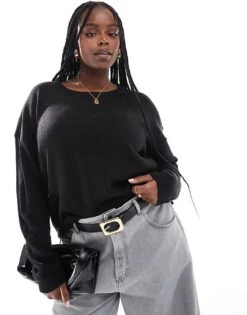 Brave Soul Plus Crew Neck Jumper In Black For Women