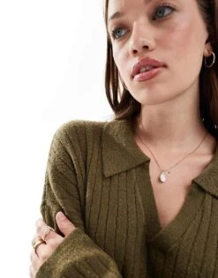 Brave Soul V-neck Polo Jumper In Khaki For Women -Deals Modezzle Store 206465487 4