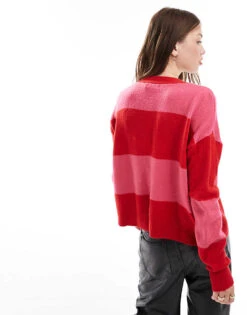 Brave Soul Stripe Cardigan In Red & Pink For Women -Deals Modezzle Store 206465513 3
