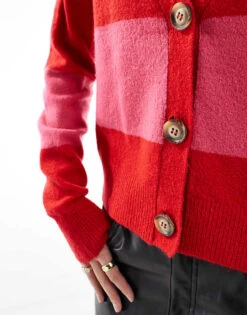 Brave Soul Stripe Cardigan In Red & Pink For Women -Deals Modezzle Store 206465513 4