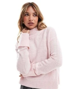 Brave Soul High Neck Slouchy Jumper In Baby Pink For Women -Deals Modezzle Store 206465515 1 pink 1