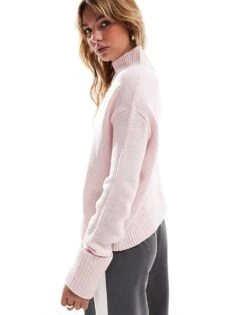 Brave Soul High Neck Slouchy Jumper In Baby Pink For Women -Deals Modezzle Store 206465515 3
