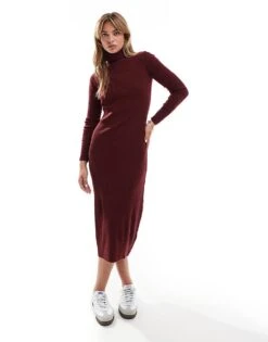 Brave Soul High Neck Knitted Midi Dress In Burgundy For Women -Deals Modezzle Store 206465547 1 burgundy 1